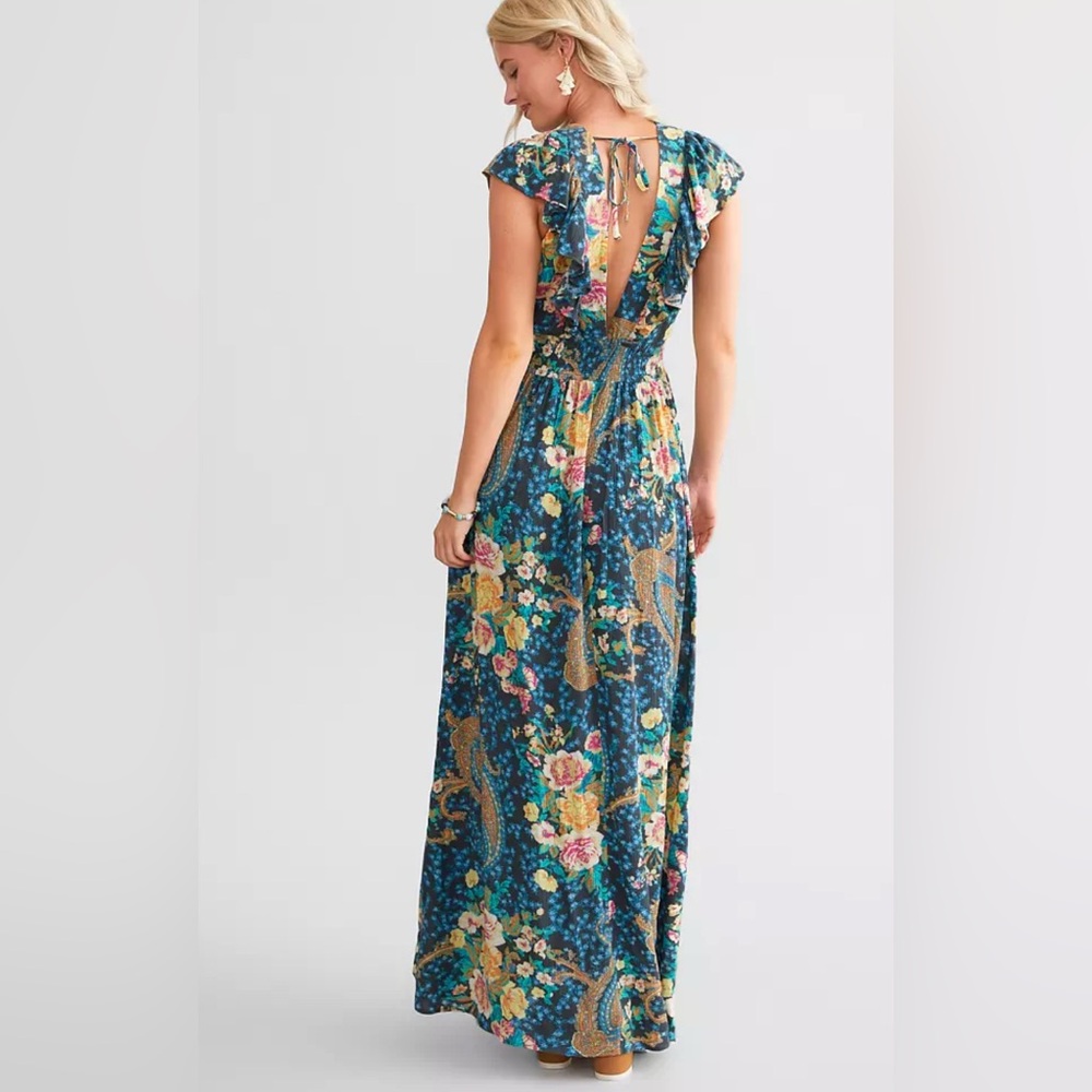 O'Neill Teal Floral Backless Maxi Dress